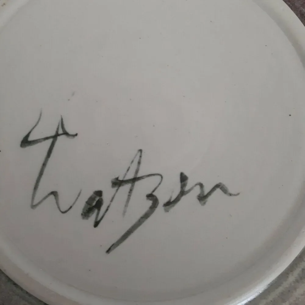 Larry Watson Pottery Plate Signed Modern Art, Eclectic, Stoneware